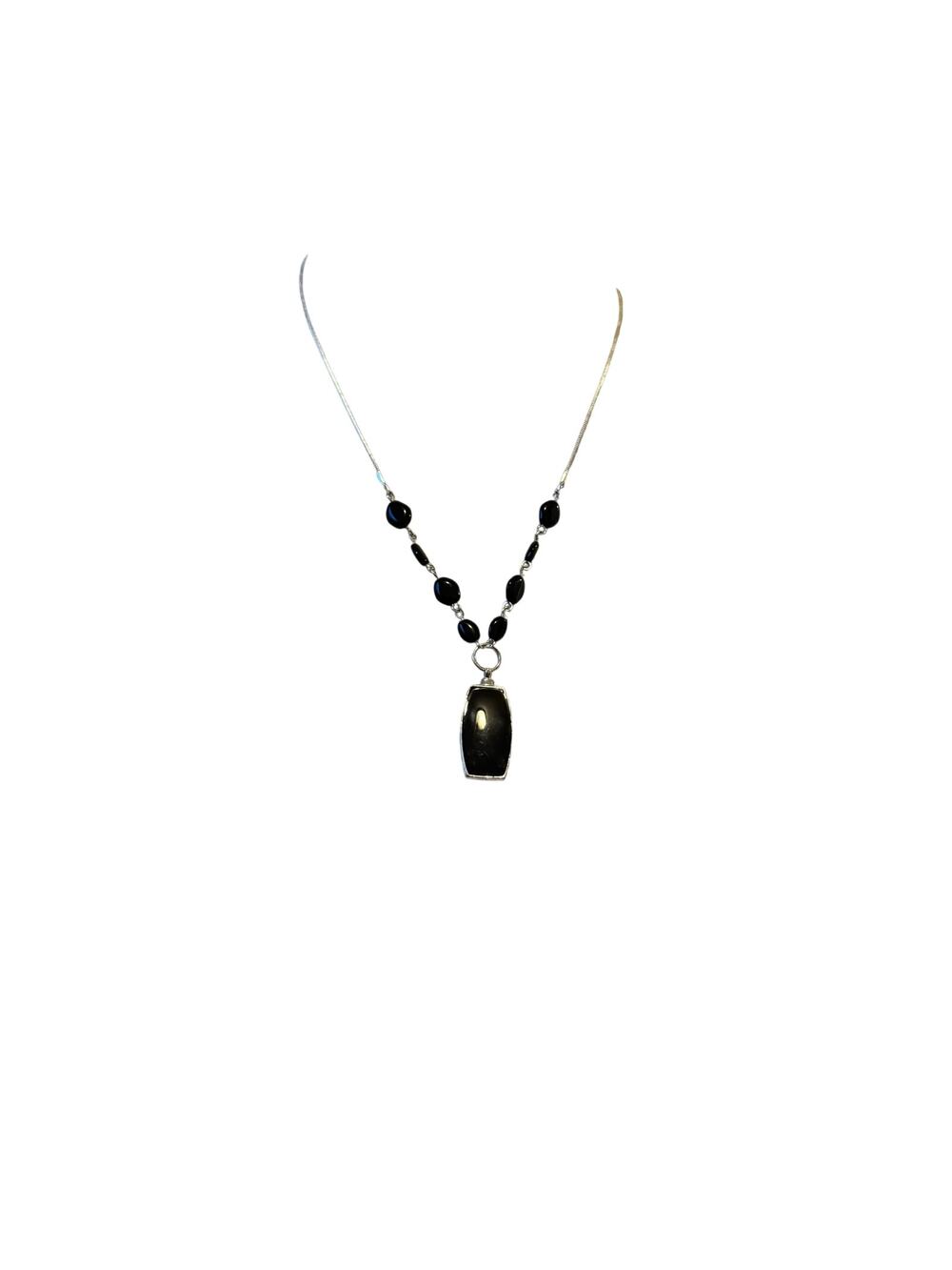 Black Silver beaded y chain necklace